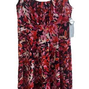 London Times Woman Navy Coral Floral Knee Length Career Party Dress Size 10